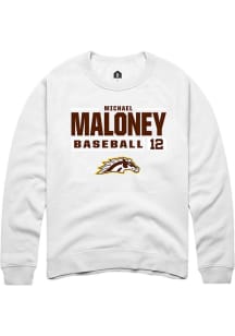 Michael Maloney Rally Mens White Western Michigan Broncos NIL Stacked Box Crew Sweatshirt