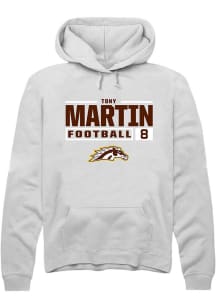 Tony Martin Rally Mens White Western Michigan Broncos NIL Stacked Box Hooded Sweatshirt