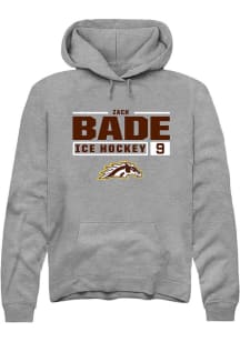 Zach Bade Rally Mens Grey Western Michigan Broncos NIL Stacked Box Hooded Sweatshirt