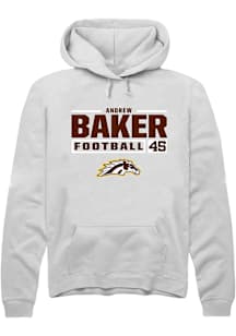 Andrew Baker  Rally Western Michigan Broncos Mens White Football NIL Stacked Box Long Sleeve Hoodi..