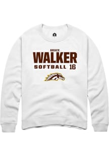 Grace Walker Rally Mens White Western Michigan Broncos NIL Stacked Box Crew Sweatshirt