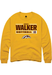 Grace Walker Rally Mens Gold Western Michigan Broncos NIL Stacked Box Crew Sweatshirt