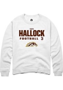 Tate Hallock Rally Mens White Western Michigan Broncos NIL Stacked Box Crew Sweatshirt