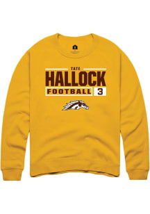 Tate Hallock Rally Mens Gold Western Michigan Broncos NIL Stacked Box Crew Sweatshirt