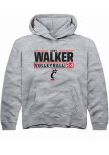 Abby Walker Rally Youth Grey Cincinnati Bearcats NIL Stacked Box Long Sleeve Hooded Sweatshirt