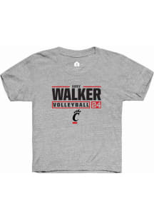 Abby Walker Rally Youth Grey Cincinnati Bearcats NIL Stacked Box Short Sleeve T-Shirt