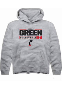 Janelle Green Rally Youth Grey Cincinnati Bearcats NIL Stacked Box Long Sleeve Hooded Sweatshirt