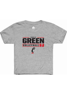 Janelle Green Rally Youth Grey Cincinnati Bearcats NIL Stacked Box Short Sleeve T-Shirt