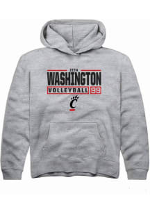 Zeta Washington Rally Youth Grey Cincinnati Bearcats NIL Stacked Box Long Sleeve Hooded Sweatshi..