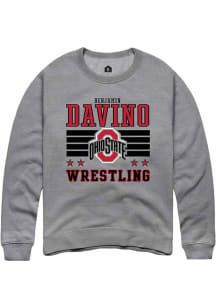 Benjamin Davino Rally Mens Grey Ohio State Buckeyes NIL Striped Crew Sweatshirt