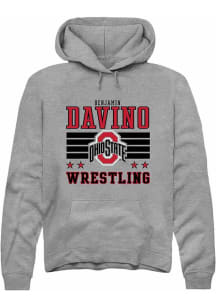 Benjamin Davino Rally Mens Grey Ohio State Buckeyes NIL Striped Hooded Sweatshirt