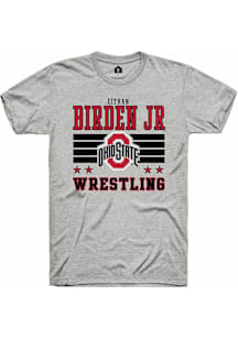 e’Than Birden Jr  Ohio State Buckeyes Ash Rally NIL Striped Short Sleeve T Shirt