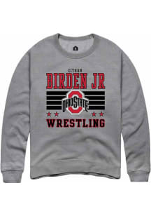e’Than Birden Jr Rally Mens Grey Ohio State Buckeyes NIL Striped Crew Sweatshirt