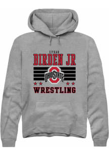 e’Than Birden Jr Rally Mens Grey Ohio State Buckeyes NIL Striped Hooded Sweatshirt
