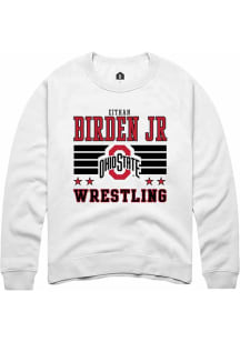 e’Than Birden Jr Rally Mens White Ohio State Buckeyes NIL Striped Crew Sweatshirt