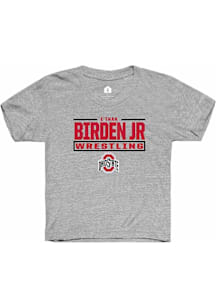 e’Than Birden Jr  Rally Ohio State Buckeyes Youth Grey NIL Stacked Box Short Sleeve T-Shirt