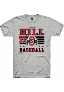 Spencer Hill Ash Ohio State Buckeyes NIL Striped Short Sleeve T Shirt