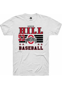 Spencer Hill White Ohio State Buckeyes NIL Striped Short Sleeve T Shirt