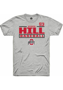 Spencer Hill Ash Ohio State Buckeyes NIL Stacked Box Short Sleeve T Shirt