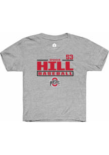 Spencer Hill Rally Youth Grey Ohio State Buckeyes NIL Stacked Box Short Sleeve T-Shirt