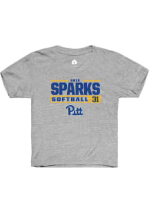 Gwen Sparks Rally Youth Grey Pitt Panthers NIL Stacked Box Short Sleeve T-Shirt