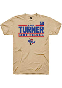 Amber Turner Tan Tulsa Golden Hurricane NIL Stacked Box Short Sleeve T Shirt