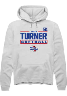 Amber Turner Rally Mens White Tulsa Golden Hurricane NIL Stacked Box Hooded Sweatshirt