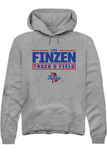 Luke Finzen Rally Mens Graphite Tulsa Golden Hurricane NIL Stacked Box Hooded Sweatshirt