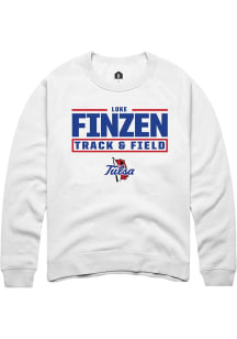 Luke Finzen Rally Mens White Tulsa Golden Hurricane NIL Stacked Box Crew Sweatshirt