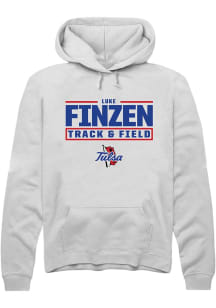 Luke Finzen Rally Mens White Tulsa Golden Hurricane NIL Stacked Box Hooded Sweatshirt