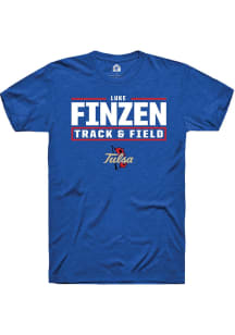 Luke Finzen Blue Tulsa Golden Hurricane NIL Stacked Box Short Sleeve T Shirt
