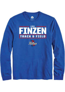 Luke Finzen Rally Mens Blue Tulsa Golden Hurricane NIL Stacked Box Tee