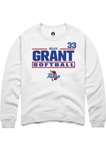 Riley Grant Rally Mens White Tulsa Golden Hurricane NIL Stacked Box Crew Sweatshirt