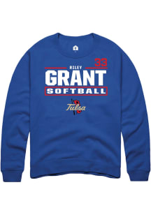 Riley Grant Rally Mens Blue Tulsa Golden Hurricane NIL Stacked Box Crew Sweatshirt