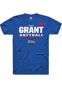Riley Grant Blue Tulsa Golden Hurricane NIL Stacked Box Short Sleeve T Shirt