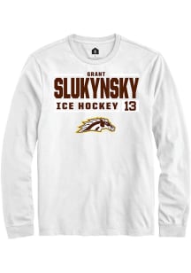 Grant Slukynsky Rally Mens White Western Michigan Broncos NIL Stacked Box Tee