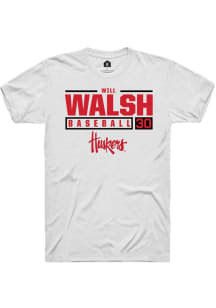 Will Walsh White Nebraska Cornhuskers NIL Stacked Box Short Sleeve T Shirt
