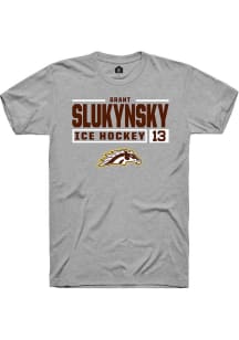Grant Slukynsky Grey Western Michigan Broncos NIL Stacked Box Short Sleeve T Shirt