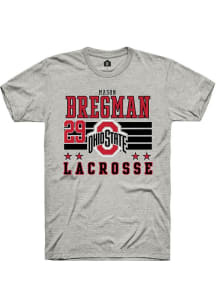 Mason Bregman Ash Ohio State Buckeyes NIL Striped Short Sleeve T Shirt