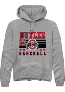 Ryan Butler Rally Mens Grey Ohio State Buckeyes NIL Striped Hooded Sweatshirt