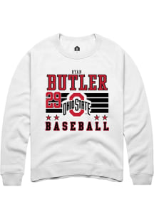 Ryan Butler Rally Mens White Ohio State Buckeyes NIL Striped Crew Sweatshirt