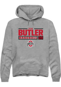 Ryan Butler Rally Mens Graphite Ohio State Buckeyes NIL Stacked Box Hooded Sweatshirt