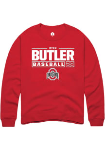 Ryan Butler Rally Mens Red Ohio State Buckeyes NIL Stacked Box Crew Sweatshirt