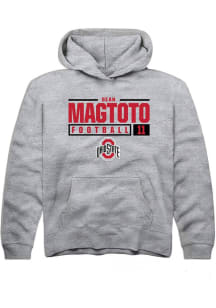 Sean Magtoto Rally Youth Grey Ohio State Buckeyes NIL Stacked Box Long Sleeve Hooded Sweatshirt