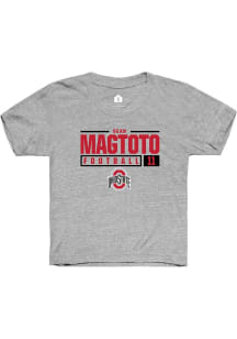 Sean Magtoto Rally Youth Grey Ohio State Buckeyes NIL Stacked Box Short Sleeve T-Shirt