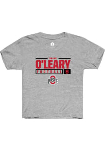 Shane O’Leary Rally Youth Grey Ohio State Buckeyes NIL Stacked Box Short Sleeve T-Shirt