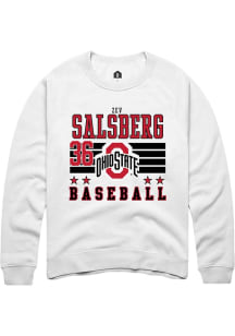 Zev Salsberg Rally Mens White Ohio State Buckeyes NIL Striped Crew Sweatshirt