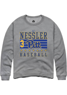 AJ Nessler Rally Mens Grey Pitt Panthers NIL Striped Crew Sweatshirt