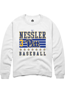 AJ Nessler Rally Mens White Pitt Panthers NIL Striped Crew Sweatshirt