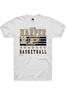 Alaina Harper White Purdue Boilermakers NIL Striped Short Sleeve T Shirt